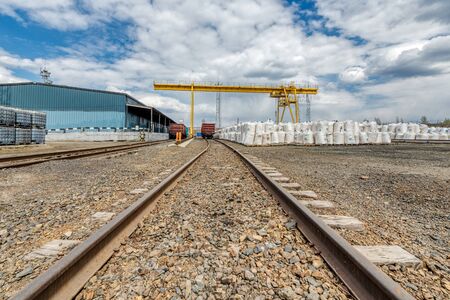 Industrial warehouse. A railroad has been brought to the warehouse.