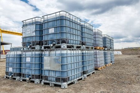 Plastic tanks for storage and transportation of chemical liquids.の写真素材