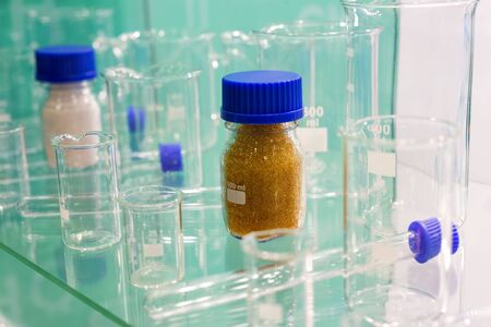Laboratory equipment, glass flasks Research technology. Laboratory equipment, glass flasks and...