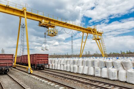 Industrial warehouse for the storage of bulk technological materials. A large number of white...