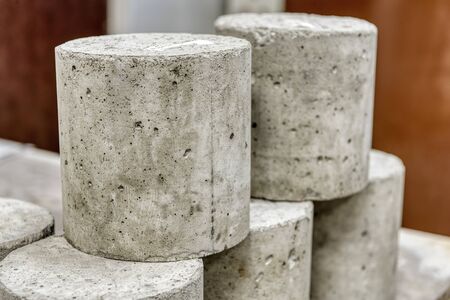 Concrete cylinders. Samples of hardened concrete for laboratory tests.の写真素材