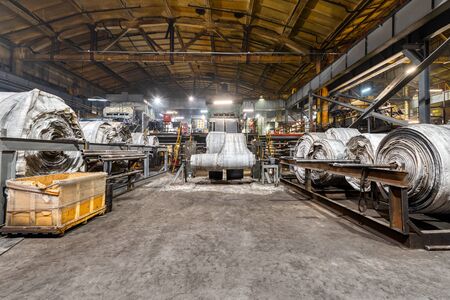 Large press for sintering rubber bands. Factory for the production of rubber conveyor belts.の写真素材