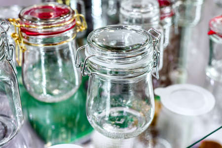 Glass jars with glass lockable lids.の写真素材