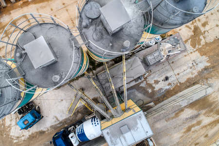 Concrete mixing plant aerial view.