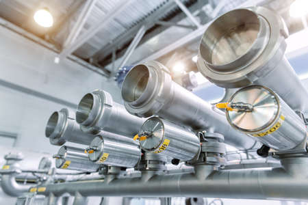 System of shutoff valves and metal pipelines.