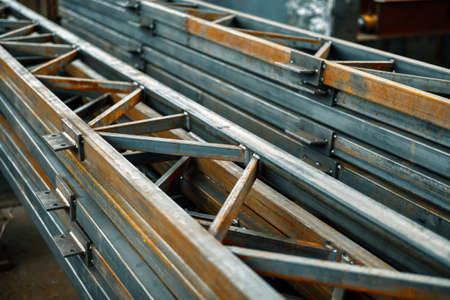 Welded metal beams. Fabricated Steel Structuresの写真素材