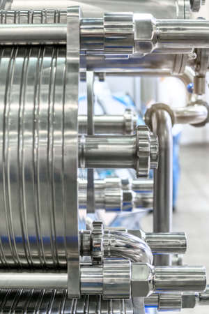 Stainless steel pipes. Industrial pipeline system.