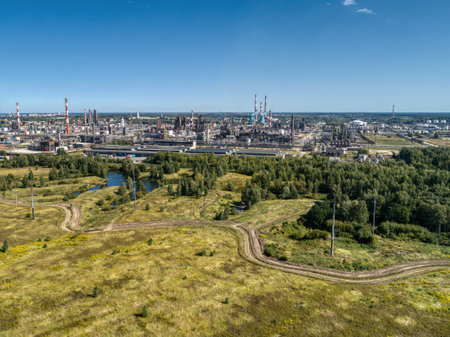 Large oil refinery aerial view.
