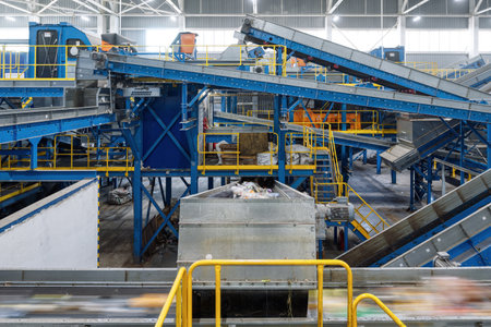 A modern plant for sorting and recycling household waste and waste.の写真素材