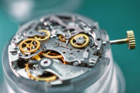 Clock mechanism close up. Mechanical watch, internal structureの写真素材
