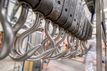 Metal hooks for hanging beef carcasses.の写真素材
