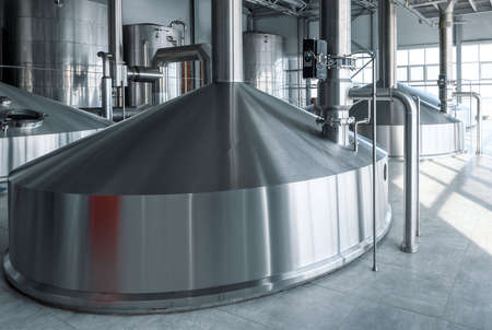 Large steel tanks for fermentation of beer drinks Industrial production of beer and alcohol