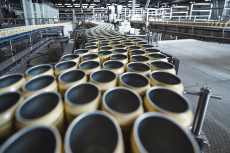 Many empty beer cans on the conveyor.の写真素材