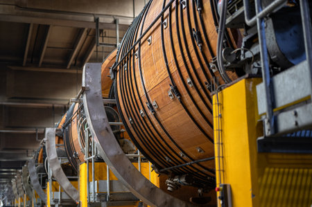 Leather workshop. Large wooden barrels for the tanning of cattle leather