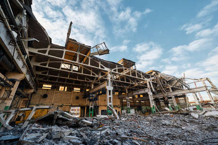 Part of destroyed industrial building at demolition siteの写真素材