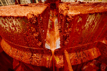 Bright red solid residual of sylvinite in floatation bathの写真素材