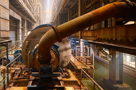 Huge grinding ball mill operates with mineral ore at plant