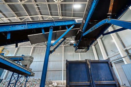 Large conveyor lines plant for sorting and processing household waste.