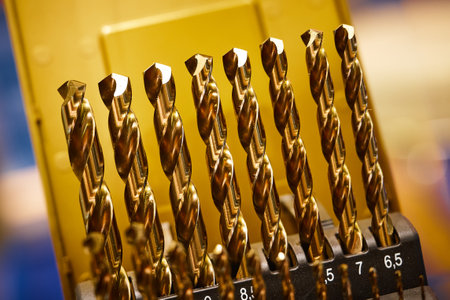 Twist bits set for metal work on display of hardware storeの写真素材