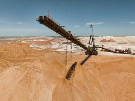 Spreader and belt stacker for transportation sand and gravelの写真素材