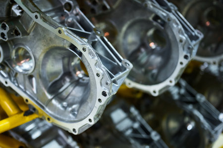 Cast housings for automobile gearboxes at plant productionの写真素材