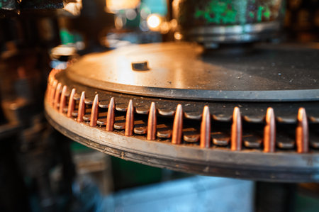 Bullets transported by production line at ammo factoryの写真素材