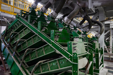 Machine tool operates with mineral ore at mining plantの写真素材