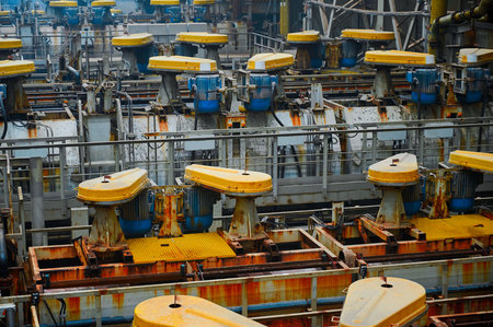 Production line with baths of floatation machine at factoryの写真素材
