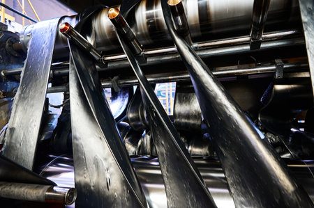 Black rubber ribbons rolled by tool at compound calendering