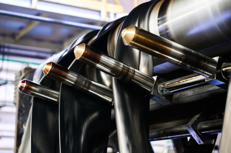 Black rubber ribbons rolled by tool at compound calenderingの写真素材