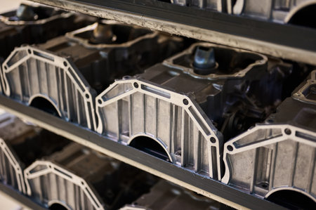 Automobile cylinder blocks cases ready for engine assemblyの写真素材