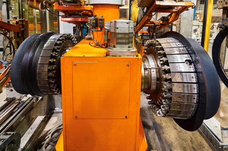 Rolling drum with rubber layers to form car tire at plant