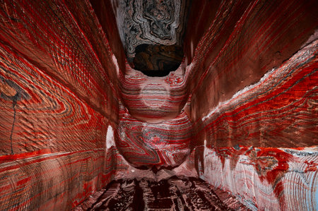 Amazing colorful patterns on walls of sylvinite salt quarryの写真素材