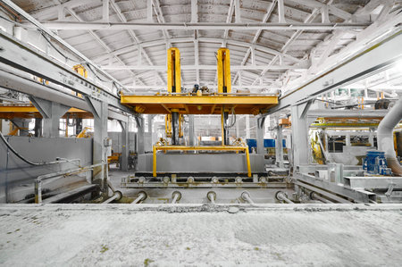 Modern factory workshop for production of gas silica blocksの写真素材