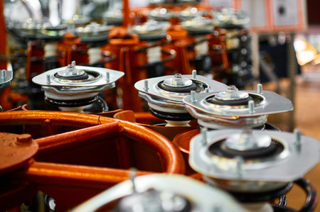 Steel ring shock absorption for automobiles in workshopの写真素材