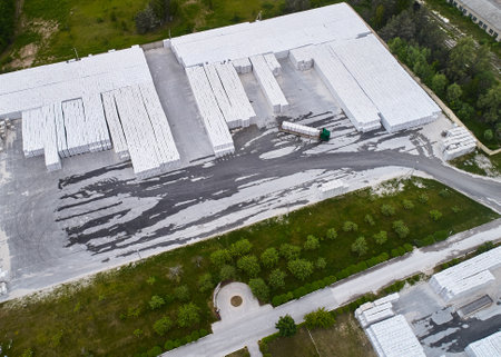 Warehouses with finished products at lime and concrete plant