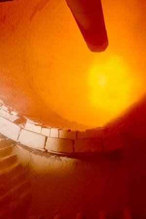 Rotary lime kiln with combustion chamber at silica factoryの写真素材