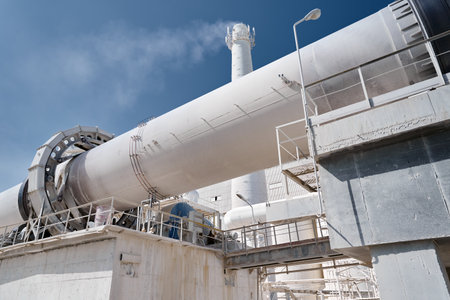 Limestone burning rotary furnace as pipe at industrial plantの写真素材