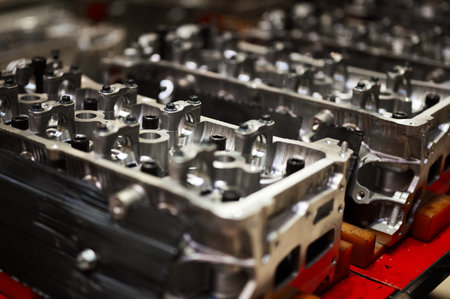 Aluminum cylinder heads of auto engine ready for assembling