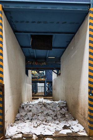 Accumulative hopper for white paper. Separate sorting of household waste, waste sorting plant.