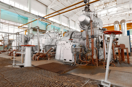 Powerful industrial pump operating within a chemical plant during daytime, showcasing advanced...