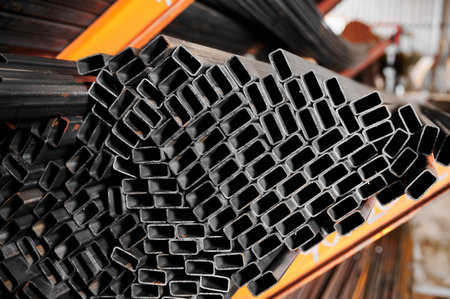 Rectangle heat tubing on rack in cold factory warehouse