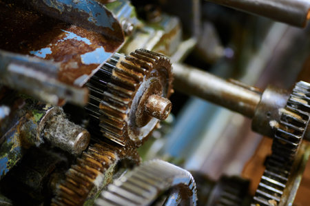 Intricate gears of a vintage machine revealing the beauty of mechanical design and engineering in an...