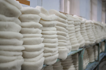 Discovering the intricate process of felting at a bustling felt factory in the heart of the cityの写真素材