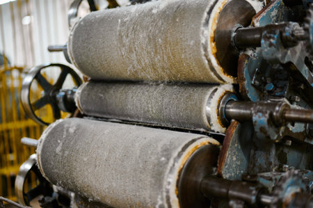 Exploring the intricate details of carding machine cylinders in a textile workshop