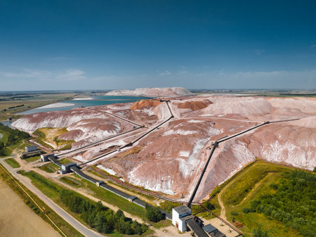 Illuminated potassium salt dumps and drilling waste storageの写真素材