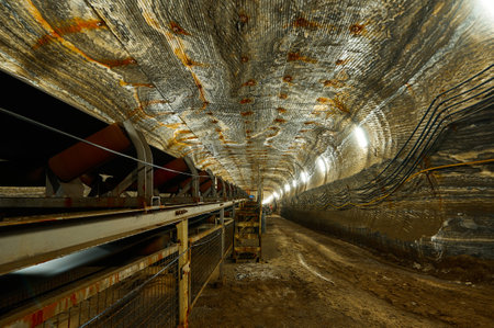 Production conveyor with steps and service ground in quarry