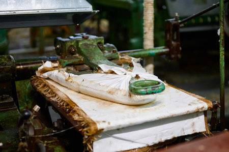 Innovative felting machine workshop showcases creative crafting techniques in a lively atmosphereの写真素材
