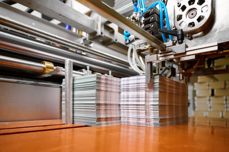 Innovative paper sheet feeding mechanism enhances efficiency in glue-spreading applicationsの写真素材