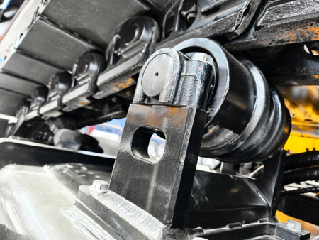 Construction machine track components showcase critical mechanics for efficient operation in heavy machineryの写真素材
